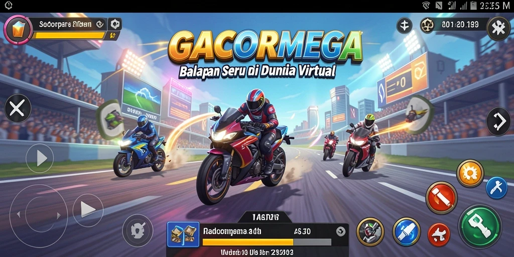 Screenshot gameplay GACORMEGA memperlihatkan suasana balapan yang mendebarkan.