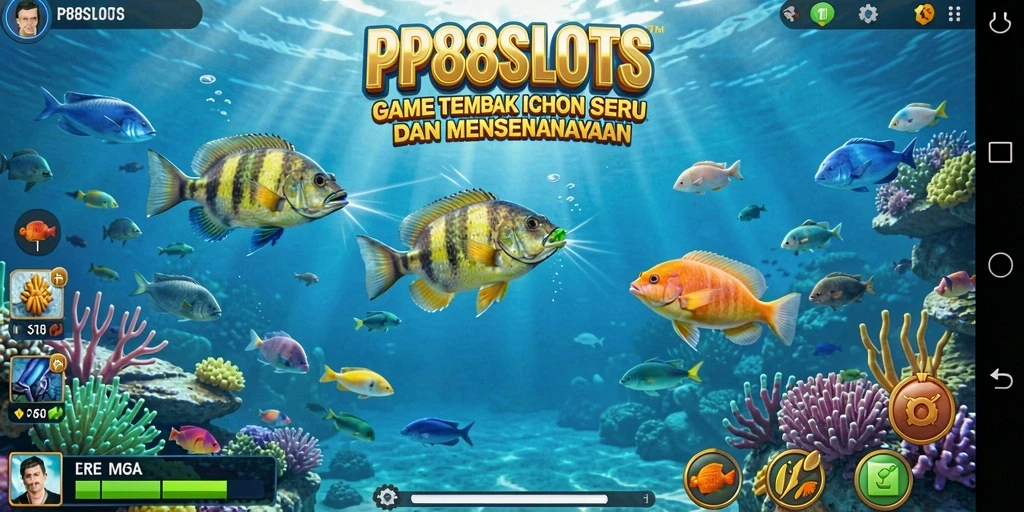 Tangkapan layar gameplay seru PP88SLOTS dengan aksi menembak ikan.