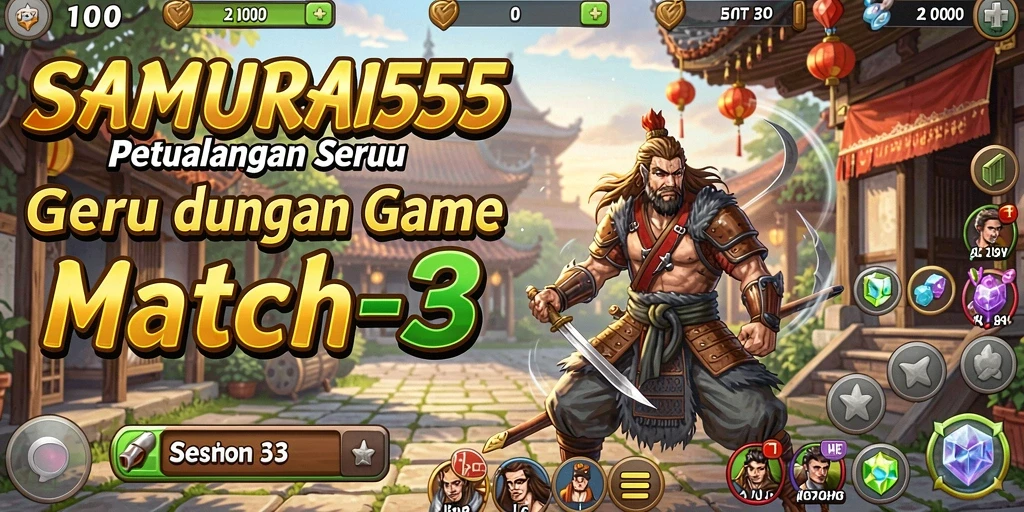 Tampilan gameplay menarik dari SAMURAI555 dengan elemen Match-3 yang seru.